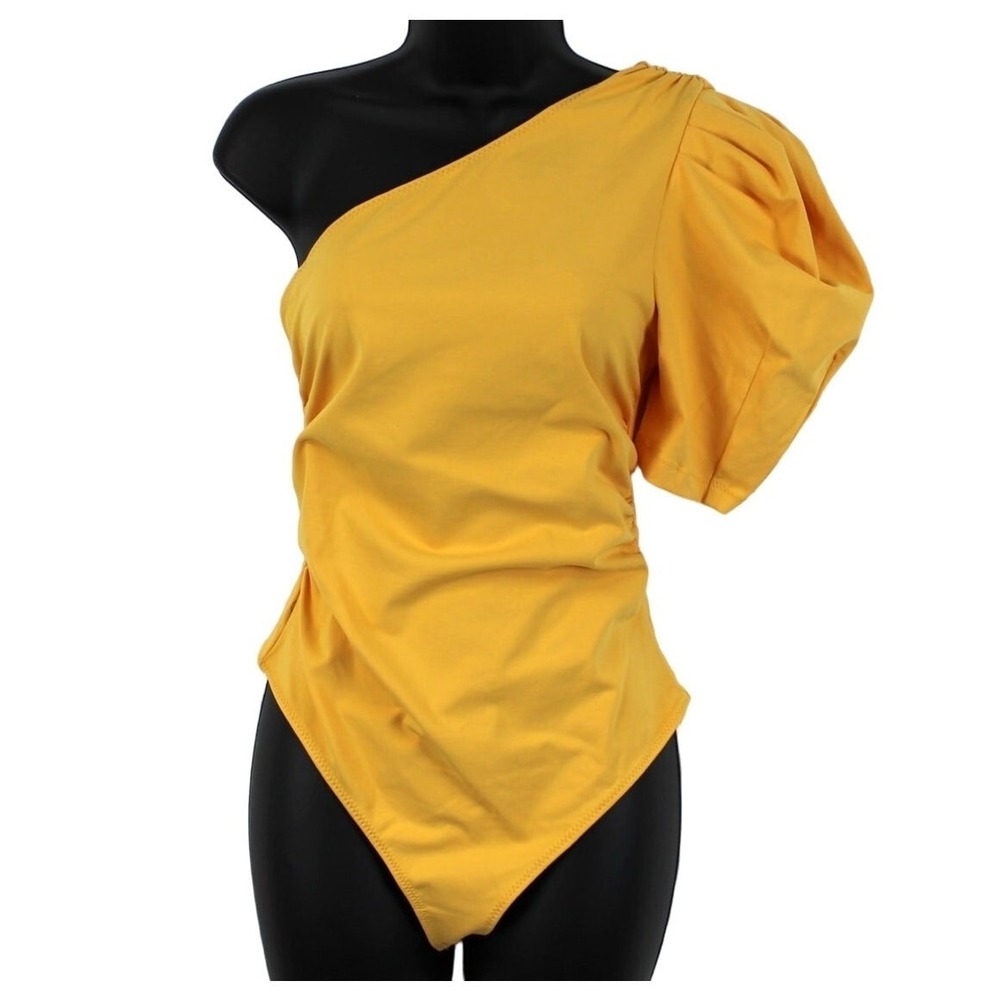 Free People Intimately Puff Sleeve Bodysuit Small Asymmetric Going Out Edgy Club